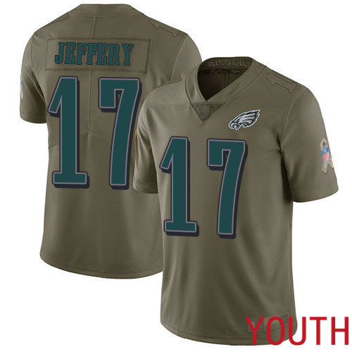 Youth Philadelphia Eagles #17 Alshon Jeffery Limited Olive 2017 Salute to Service Football NFL Jersey